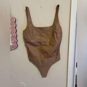 Brown Faux Leather Bodysuit